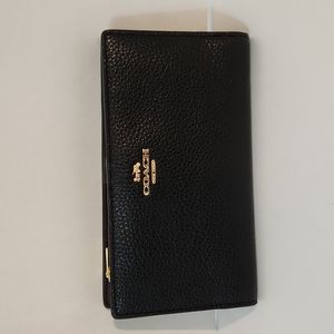 Coach Black Refined Pebble Leather Slim Zip Wallet